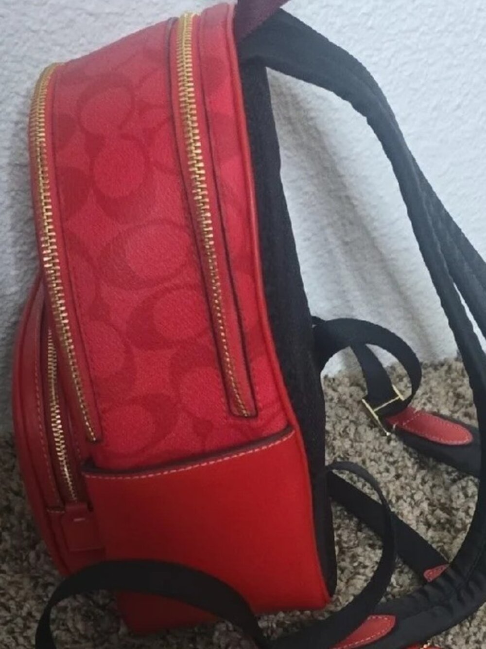 Coach Jordyn Signature Monogram Red with Gold Hardware Mini Backpack - Picture 7 of 8